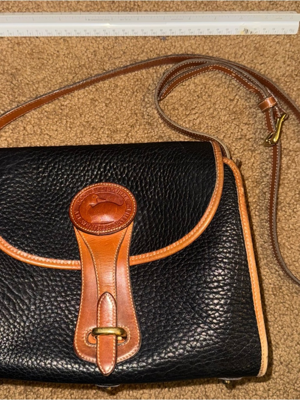 Dooney & Bourke Black & Tan Pebbled Leather Crossbody